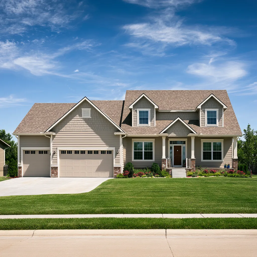Brown architectural shingle roof over a two-story home with shake gables
